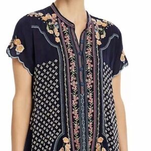 Johnny Was Moji Floral Embroidered Tunic Top Size M